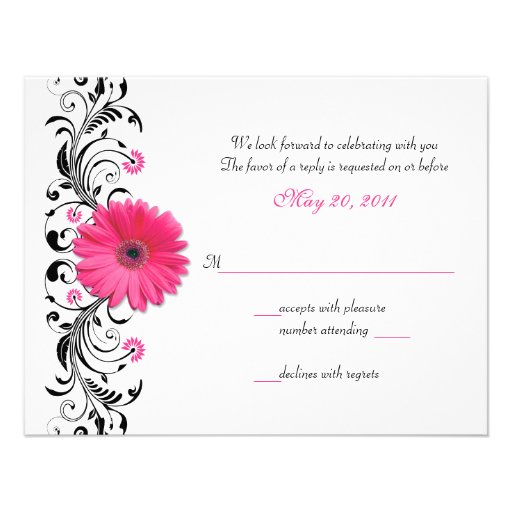 Pink Gerbera Daisy Floral Response Card Invitations