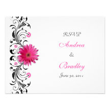 Pink Gerbera Daisy Floral RSVP Reply Card Invitations