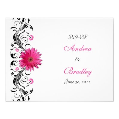 Pink Gerbera Daisy Floral RSVP Reply Card Invitations