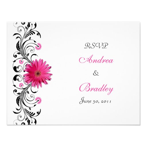 Pink Gerbera Daisy Floral RSVP Reply Card Invitations