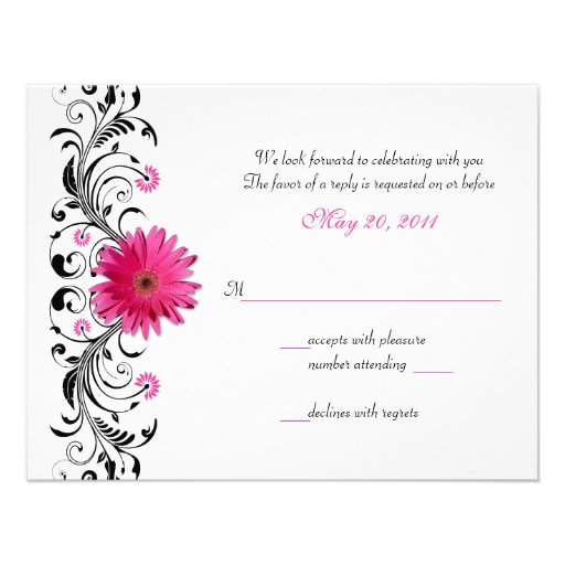 Pink Gerbera Daisy Floral RSVP Reply Card Invitations