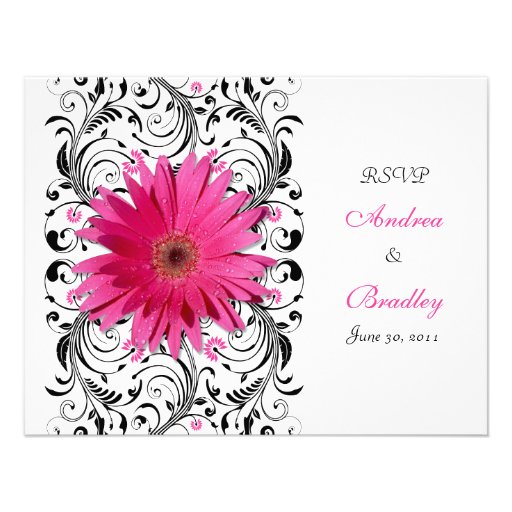 Pink Gerbera Daisy Floral RSVP Reply Card Announcements