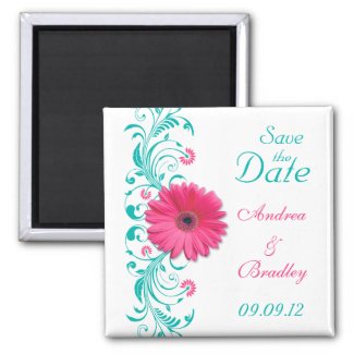 Pink Gerbera Daisy Floral Save the Date Magnet magnet