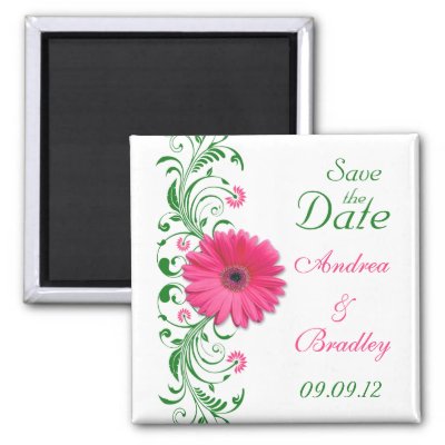 Pink Gerbera Daisy Floral Save the Date Magnet