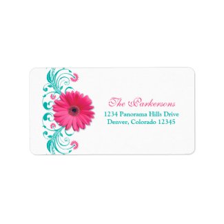 Pink Gerbera Daisy Floral Wedding Address Labels label
