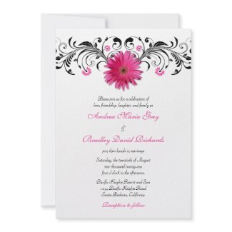 Pink Gerbera Daisy Floral Wedding Invitation invitation