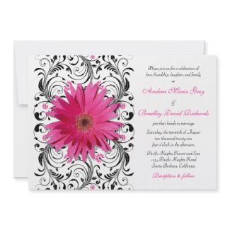 Pink Gerbera Daisy Floral Wedding Invitation invitation