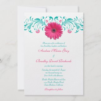 Pink Gerbera Daisy Floral Wedding Invitation invitation