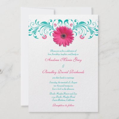 Pink Gerbera Daisy Floral Wedding Invitation