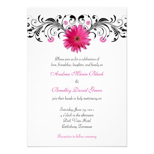Pink Gerbera Daisy Floral Wedding Invitation