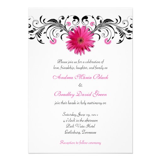 Pink Gerbera Daisy Floral Wedding Invitation