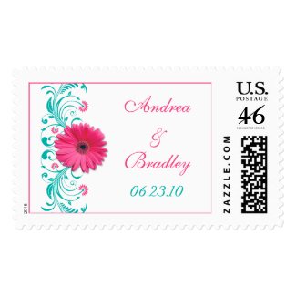 Pink Gerbera Daisy Floral Wedding Postage stamp