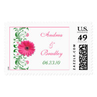Pink Gerbera Daisy Floral Wedding Postage