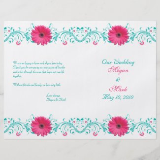 Pink Gerbera Daisy Floral Wedding Program flyer