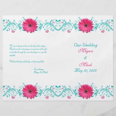 Pink Gerbera Daisy Floral Wedding Program Custom Flyer by wasootch