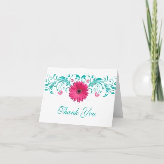 Pink Gerbera Daisy Floral Wedding Thank You Card card