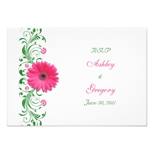 Pink Gerbera Daisy Green Floral Reply Card Custom Announcements
