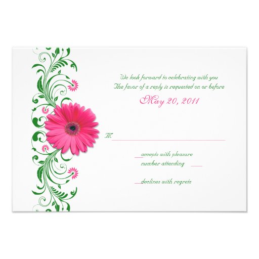 Pink Gerbera Daisy Green Floral Reply Card Custom Announcements