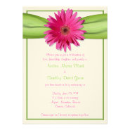 Pink Gerbera Daisy Green Ribbon Wedding Invitation