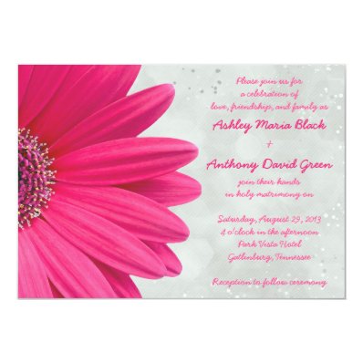 Pink Gerbera Daisy Grey Gray Wedding Invitation
