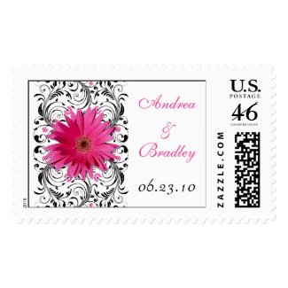 Pink Gerbera Daisy Monogram Wedding Postage stamp