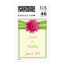 Pink Gerbera Daisy Monogram Wedding Postage