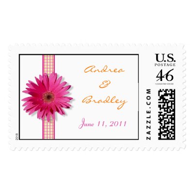 Pink Gerbera Daisy Monogram Wedding Postage