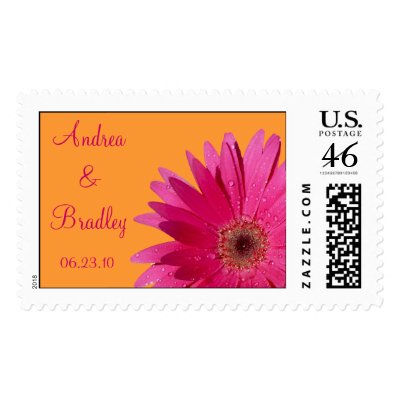 Pink Gerbera Daisy Monogram Wedding Postage postage