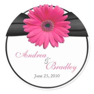 Pink Gerbera Daisy Monogram Wedding Sticker sticker