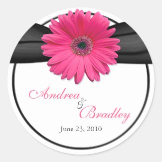 Pink Gerbera Daisy Monogram Wedding Sticker