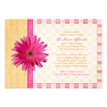 Pink Gerbera Daisy Orange Bridal Shower Invitation