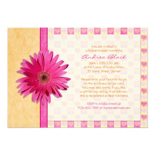 Pink Gerbera Daisy Orange Bridal Shower Invitation