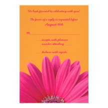 Pink Gerbera Daisy Orange Wedding RSVP Card Custom Announcement