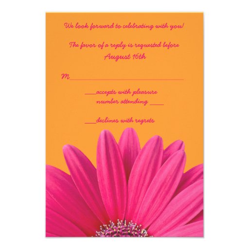 Pink Gerbera Daisy Orange Wedding RSVP Card Custom Announcement
