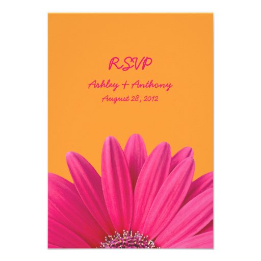 Pink Gerbera Daisy Orange Wedding RSVP Card Custom Announcement