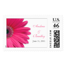 Pink Gerbera Daisy Personalized Wedding Postage