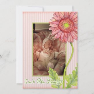 Pink Gerbera Daisy Photo Birth Announcement invitation