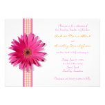 Pink Gerbera Daisy Plaid Ribbon Wedding Invitation