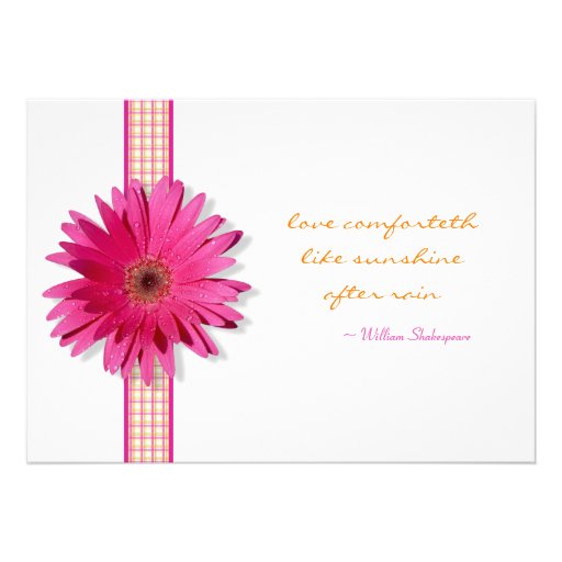 Pink Gerbera Daisy Plaid Ribbon Wedding Invitation