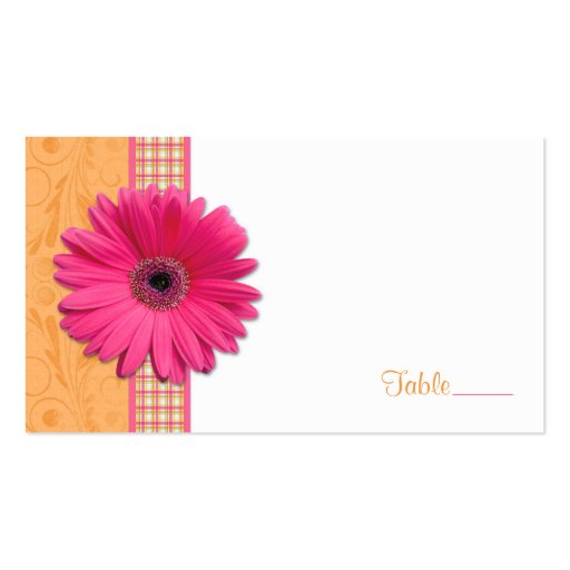 Pink Gerbera Daisy Plaid Ribbon Wedding Place Card Business Card Template (front side)