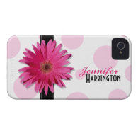 Pink Gerbera Daisy Polka Dot iPhone 4 Case
