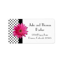 Pink Gerbera Daisy Polka Dot Wedding Address Labels