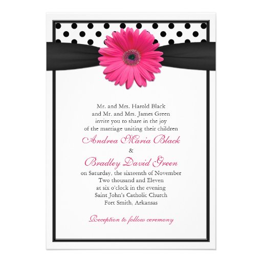 Pink Gerbera Daisy Polka Dot Wedding Invitation