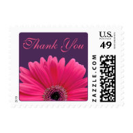Pink Gerbera Daisy Purple Wedding Thank You Stamp