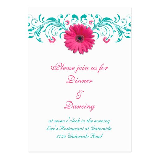 Pink Gerbera Daisy Reception Card Business Card Template (front side)