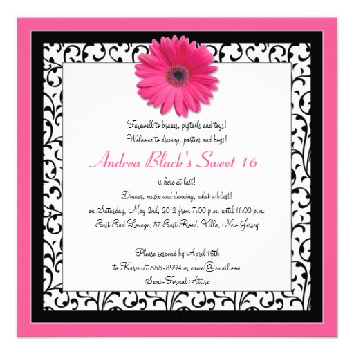 Pink Gerbera Daisy Sweet 16 Birthday Invitation