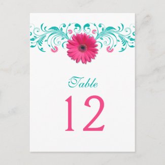 Pink Gerbera Daisy Table Number Card postcard