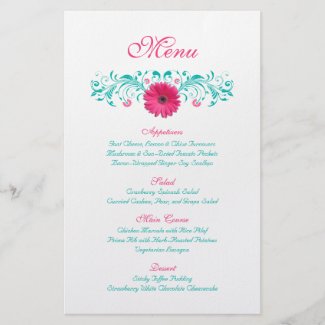 Pink Gerbera Daisy Wedding Menu Card flyer