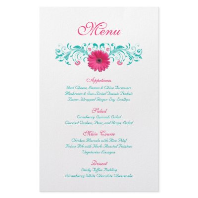 Pink Gerbera Daisy Wedding Menu Card Flyer Design
