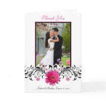 Pink Gerbera Daisy Wedding Photo Thank You Card